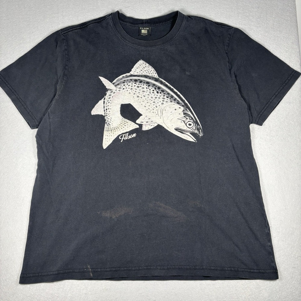 Filson Men's Trout Fish Black T-Shirt Size XXL Made in USA Pioneer Graphic Tee